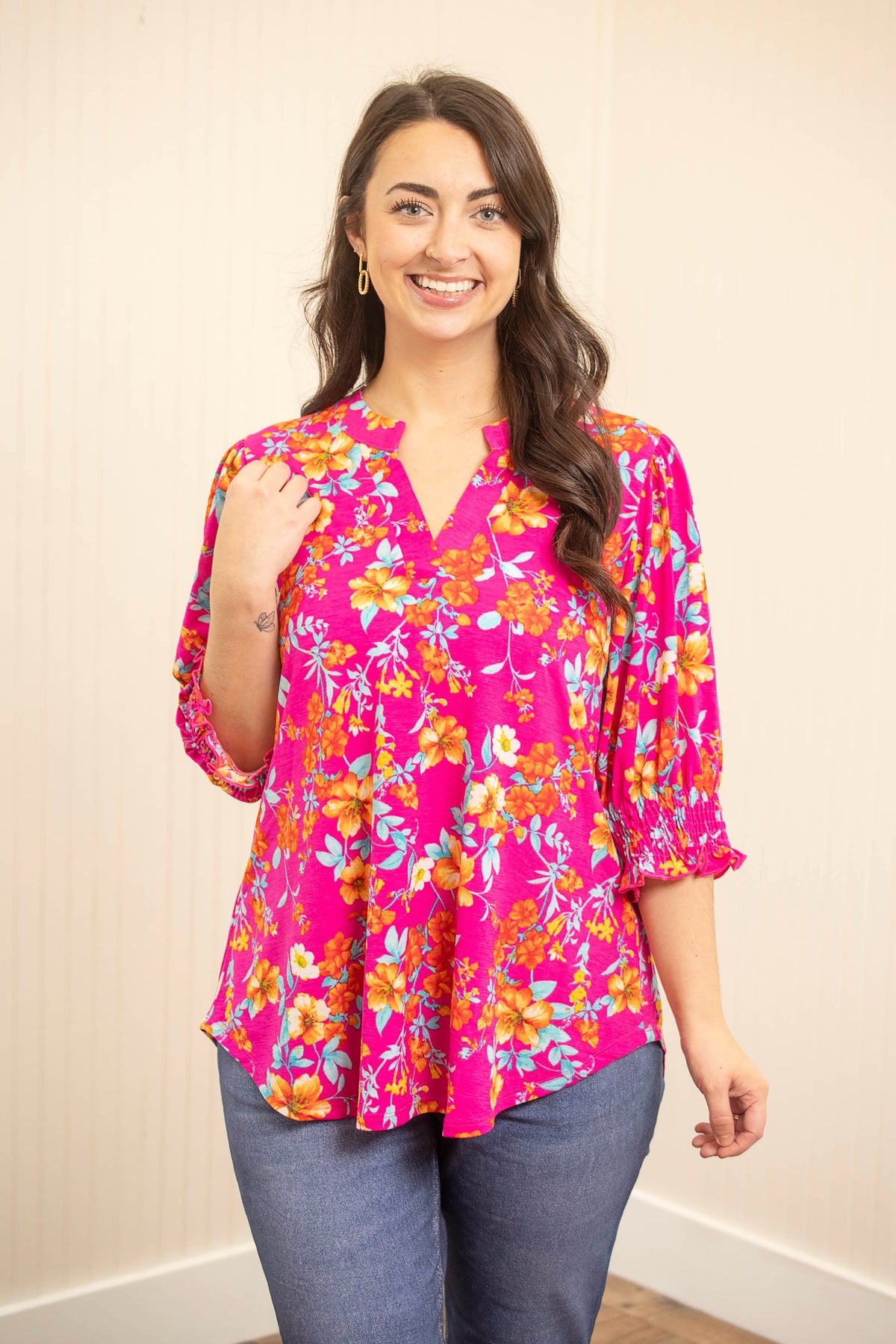 Dear Scarlett Not Asking Twice Smocked Lizzy Top - Hot Pink