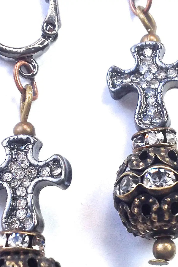 Lost & Found Rhinestone Cross Dangle Earrings