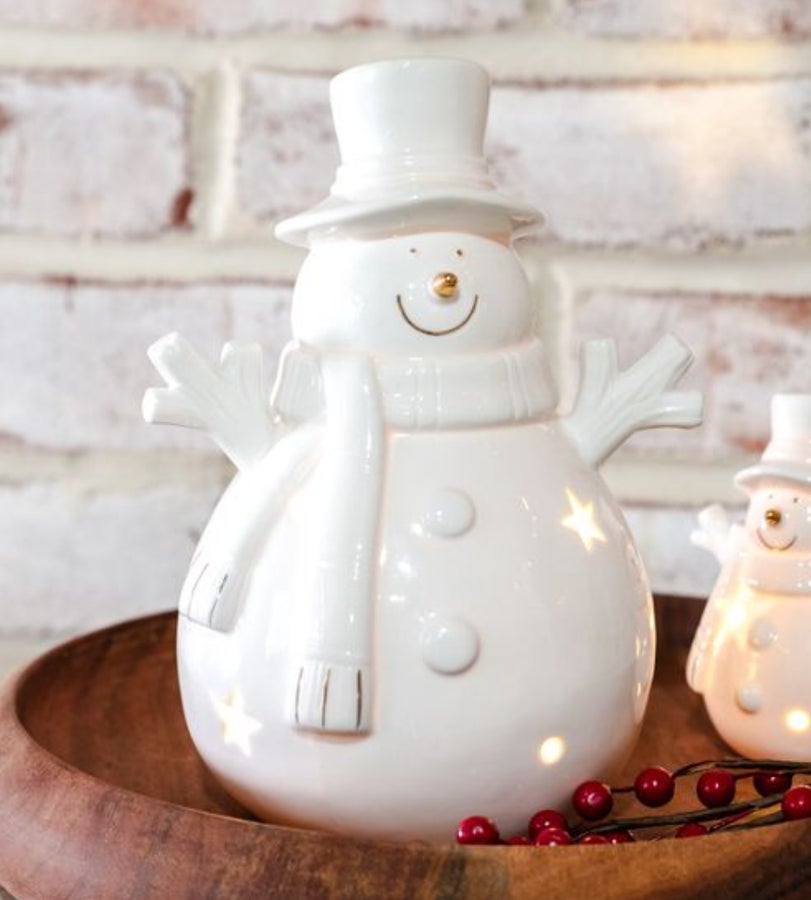 8" White LED Happy Snowman