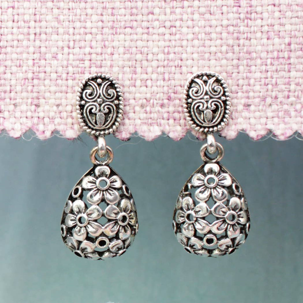 Vintage Drops Silver Flower Teardrop Post Earrings