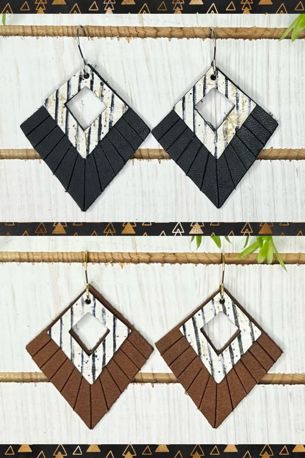 Fringe & Stripes Boho Leather Earrings- 2 Colors!
