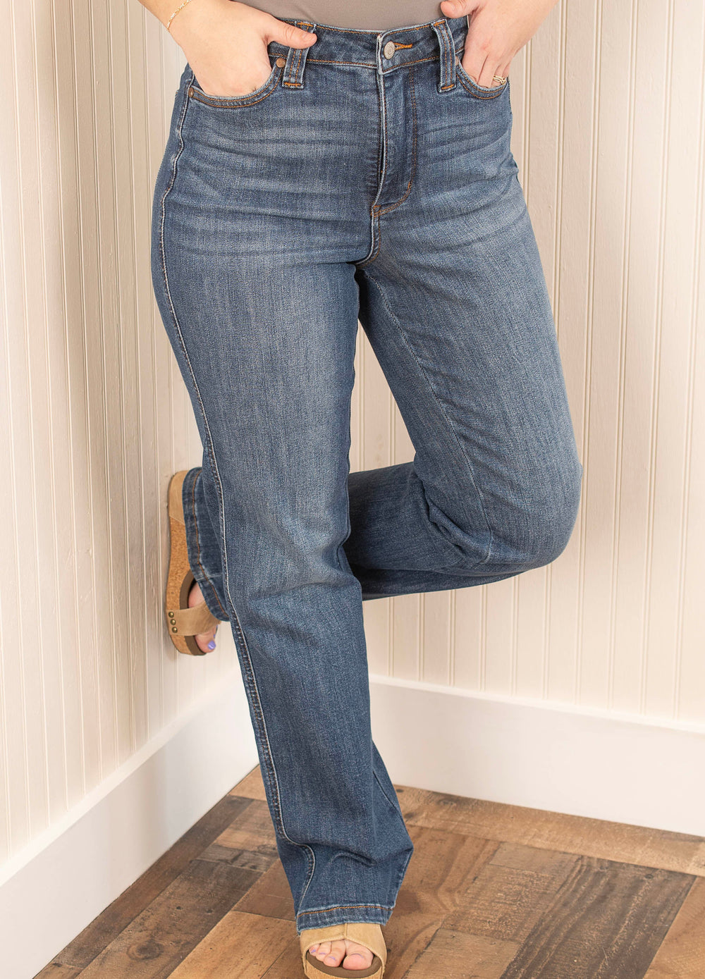 Judy Blue Close Connections Straight Leg Jeans - Medium Wash