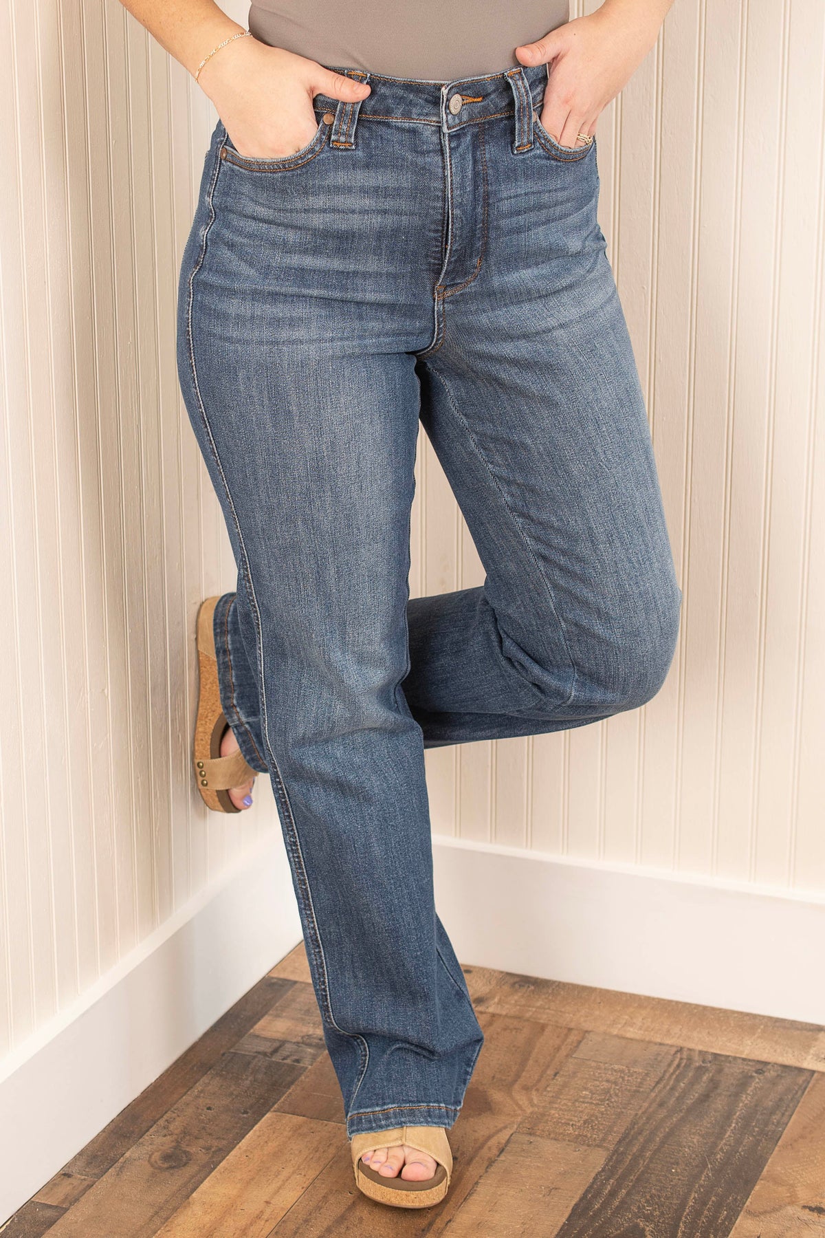 Judy Blue Close Connections Straight Leg Jeans - Medium Wash