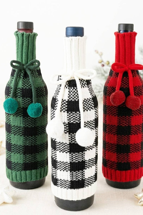 Checker Sweater Knitted Wine Bottle Cover