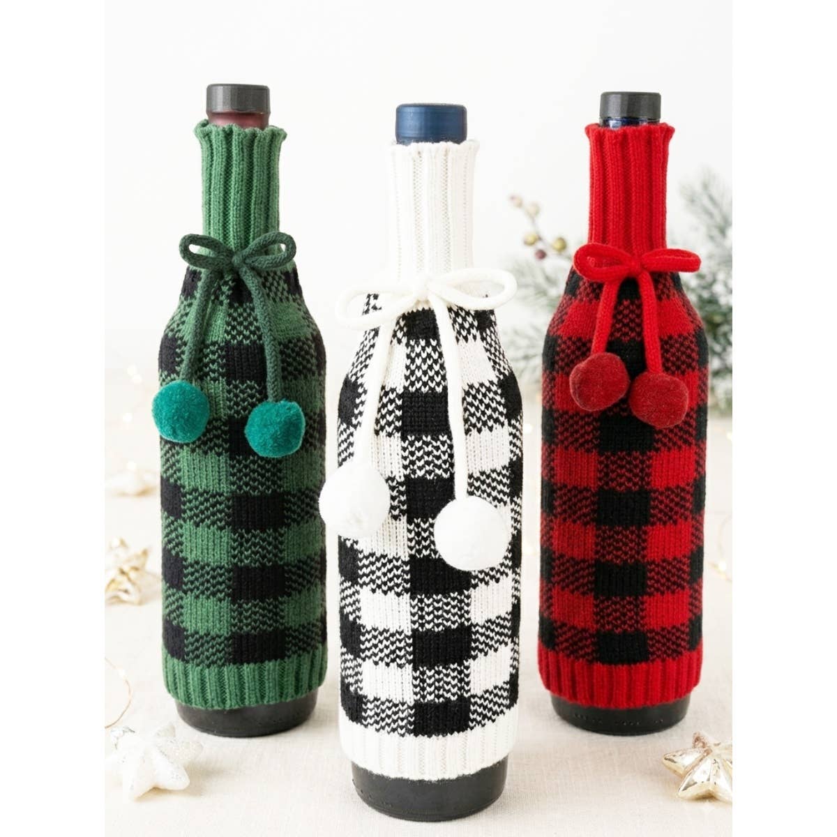 Checker Sweater Knitted Wine Bottle Cover