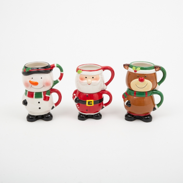 Set Of 2 Ceramic Christmas Figurine Mugs - Multiple Designs