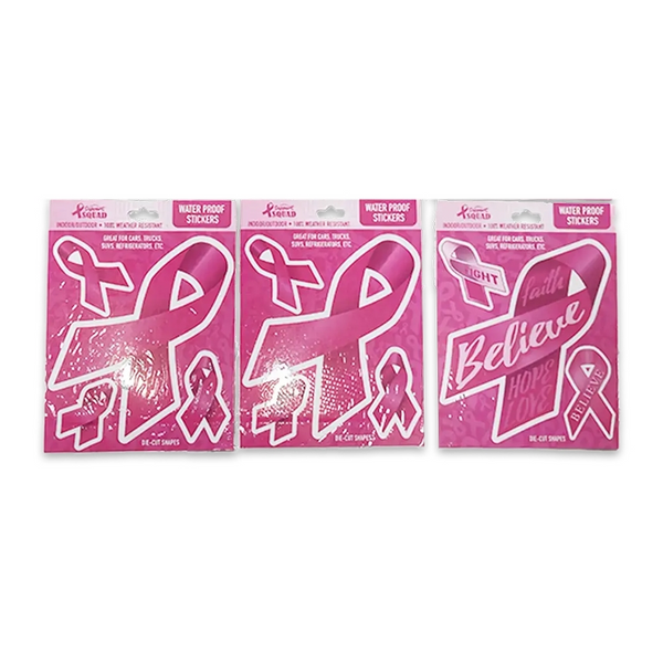 Breast Cancer Awareness Pink Ribbon Decal Sticker - 3/Pack