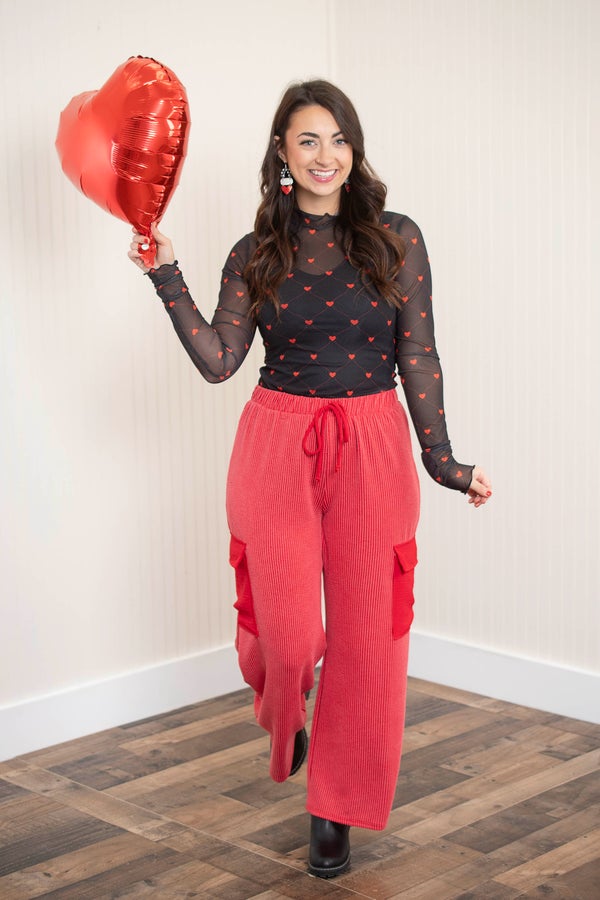 Keigan Mesh Top Black Heartlines - Black/Red