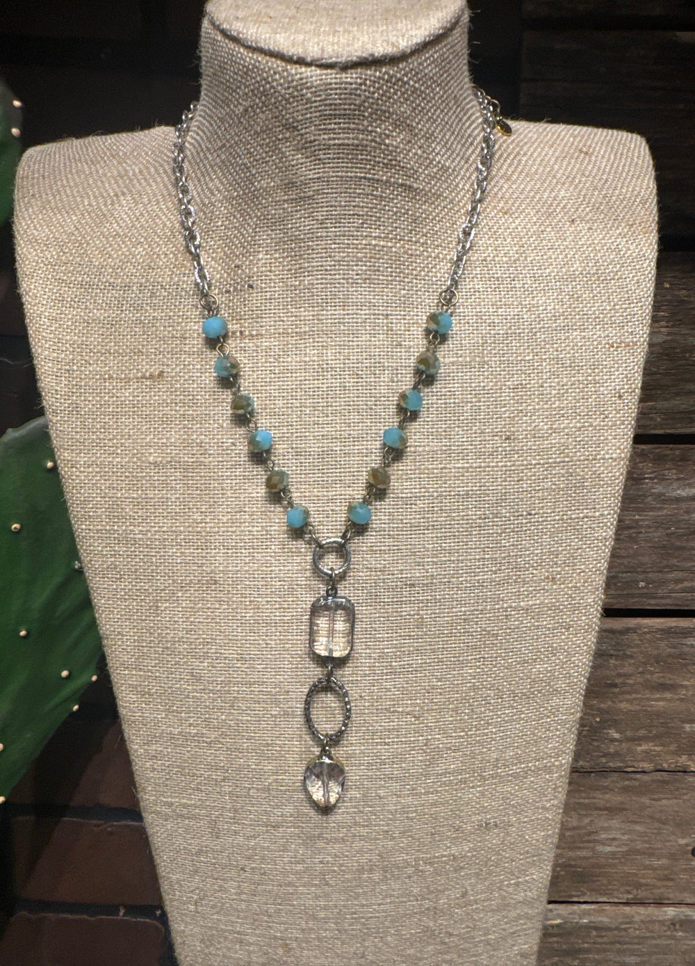 Lost & Found Short Rosaried & Edged Glass Pendant Necklace - Multiple Colors