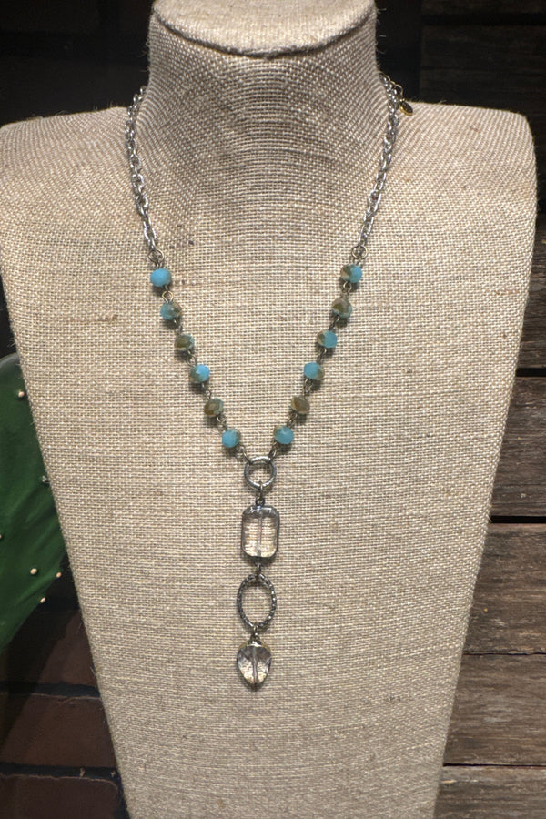 Lost & Found Short Rosaried & Edged Glass Pendant Necklace - Multiple Colors