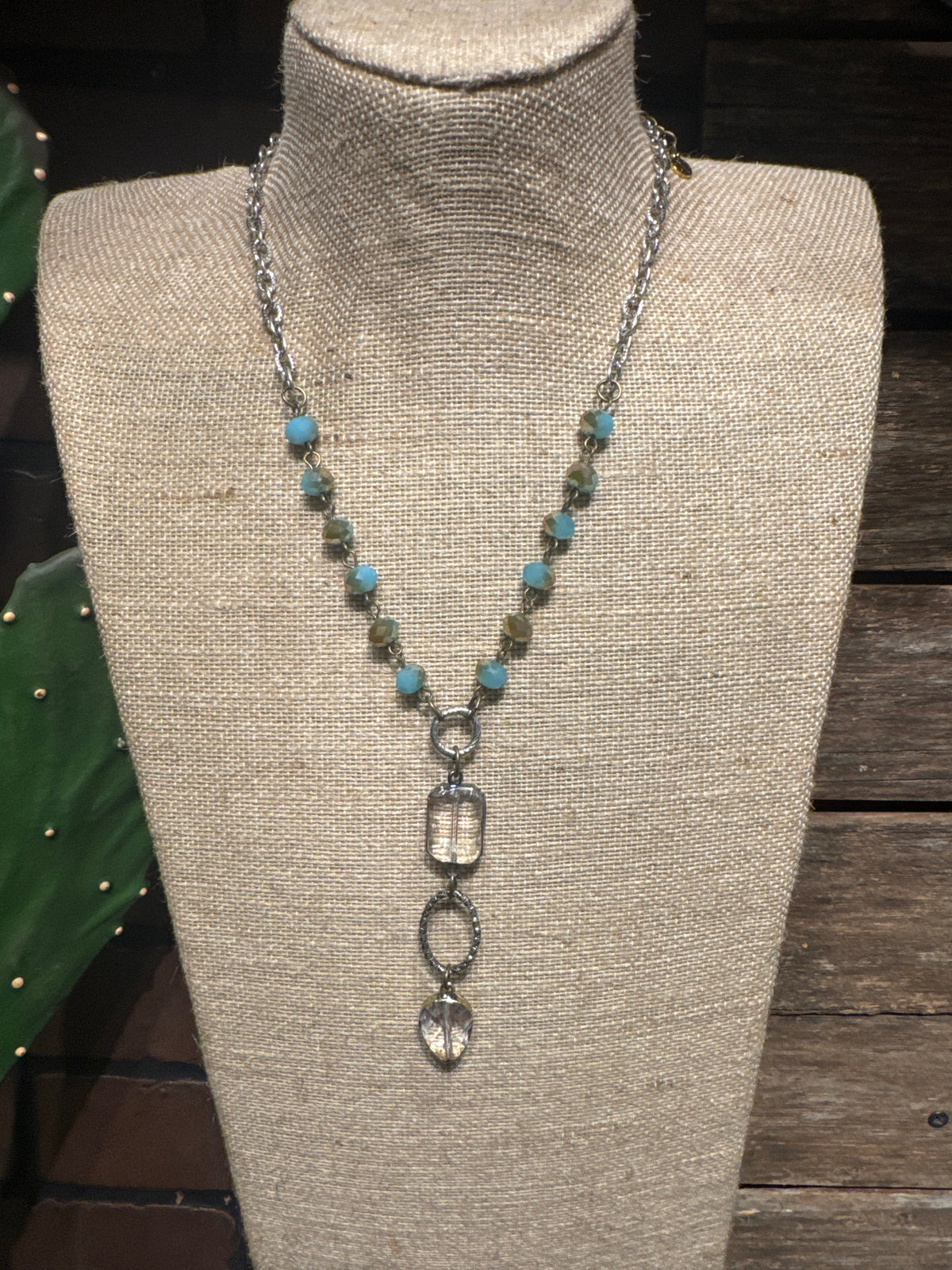 Lost & Found Short Rosaried & Edged Glass Pendant Necklace - Multiple Colors