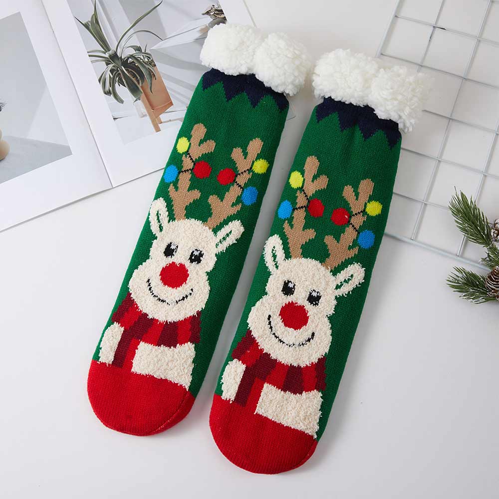 Cozy Sherpa Trim Christmas Reindeer Socks