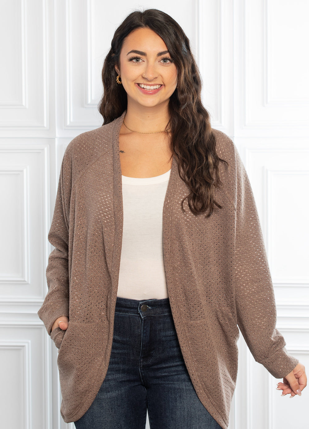 Whispering Threads Cardigan- Mocha