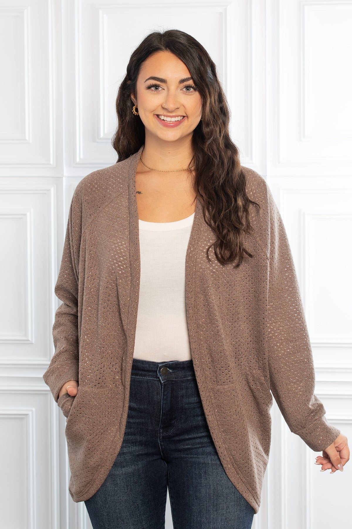Whispering Threads Cardigan- Mocha