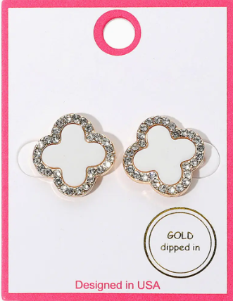 Gold Dipped Rim Quatrefoil Stud Earrings