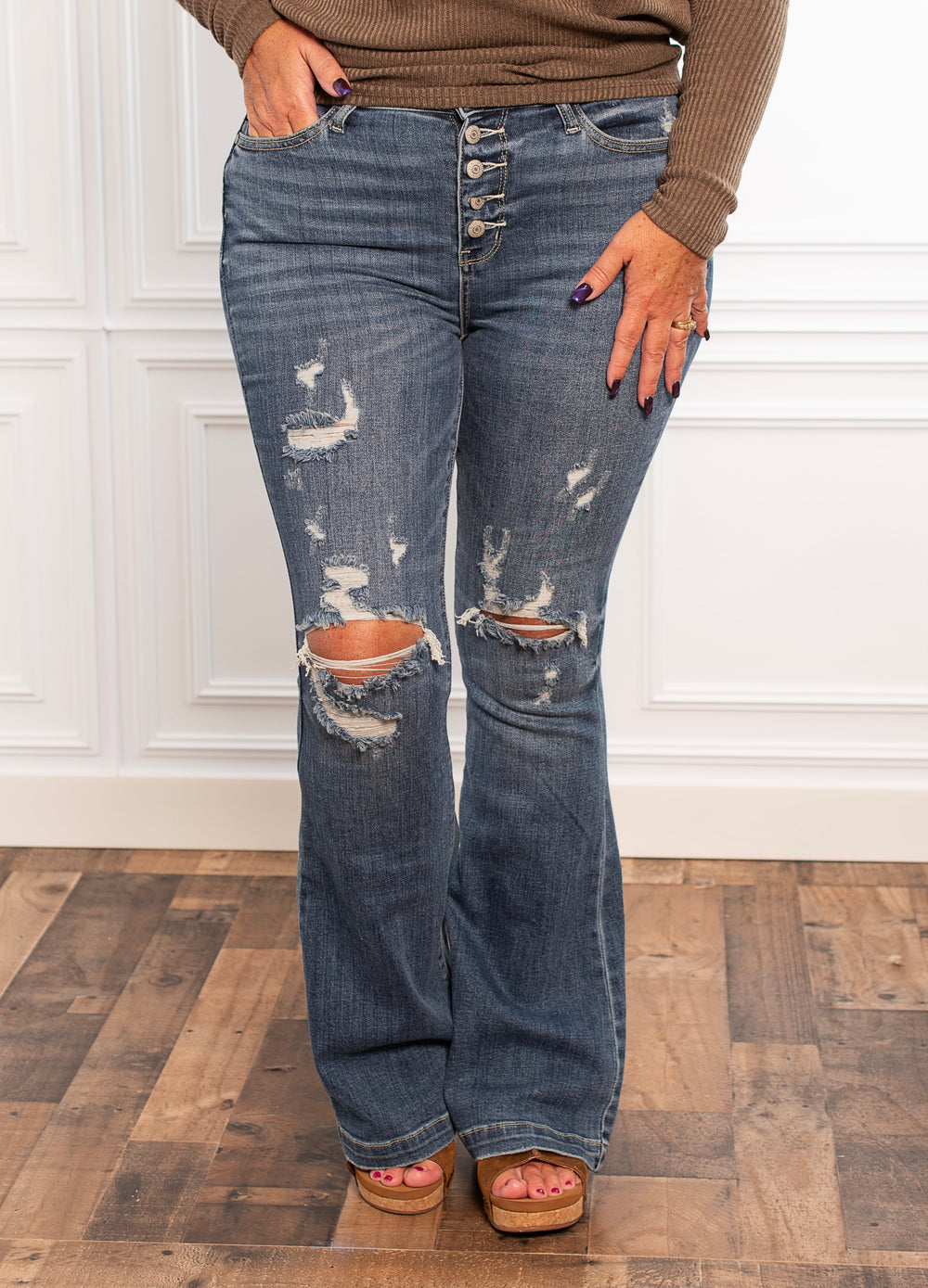 Emma Button Fly Flare Jeans