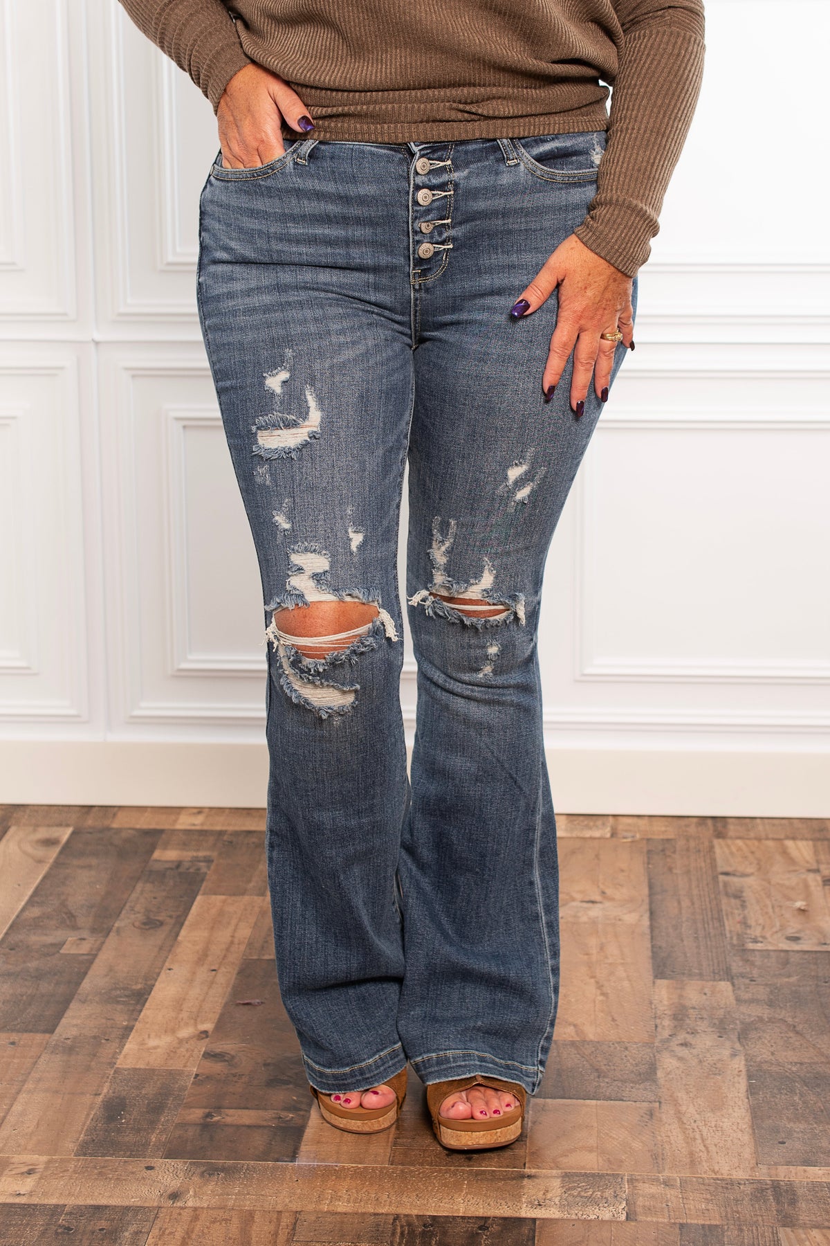 Emma Button Fly Flare Jeans