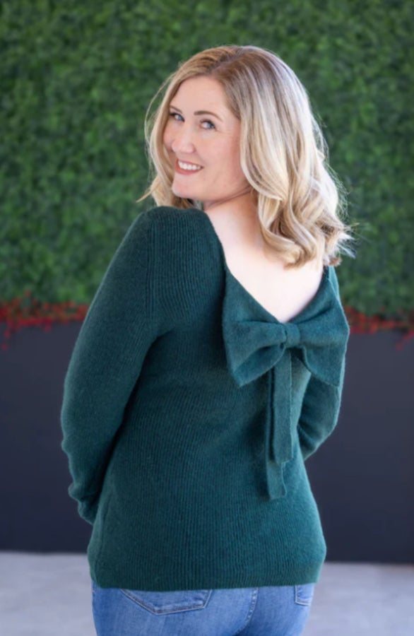Bridget Back Bow Sweater-Hunter Green