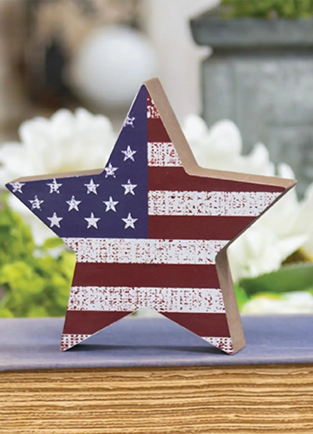 Land Of The Free USA Flag Chunky Wooden Star