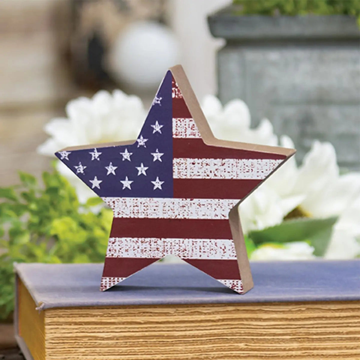 Land Of The Free USA Flag Chunky Wooden Star