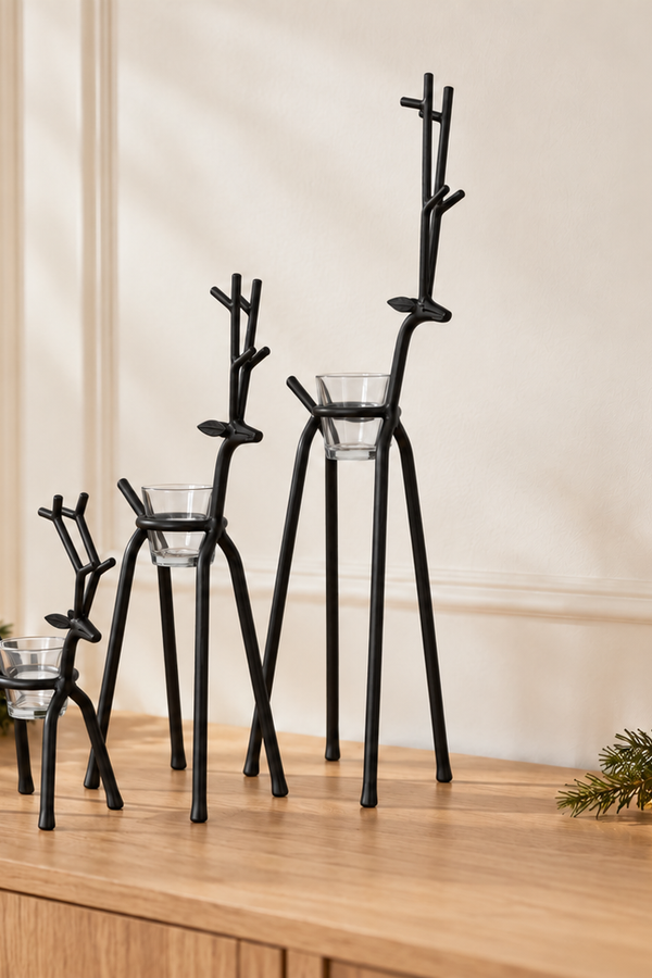 Tealight Holder Deer - Black - Multiple Sizes