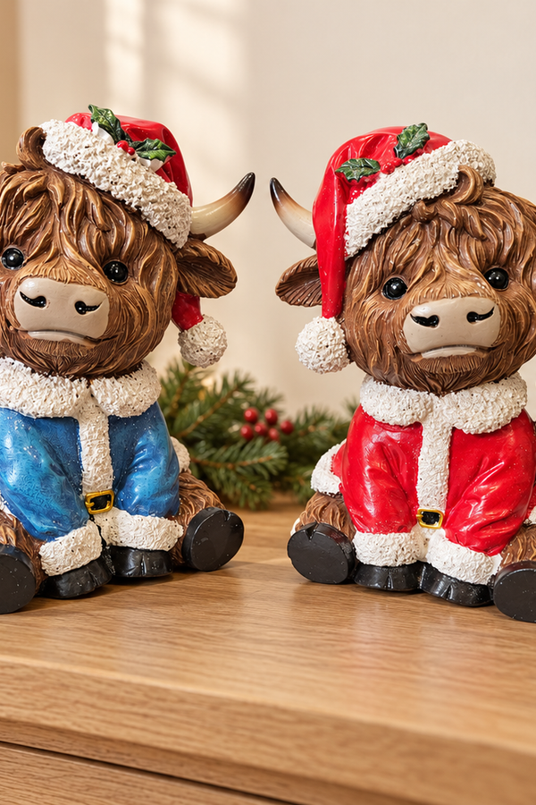 7.2"H Resin Holiday Highland Cow - Multiple Designs