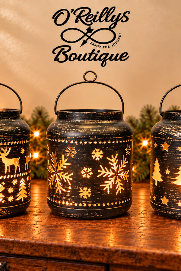 5.31"H B/O Lighted Metal Holiday Lantern W/ LED Candle - Multiple Designs