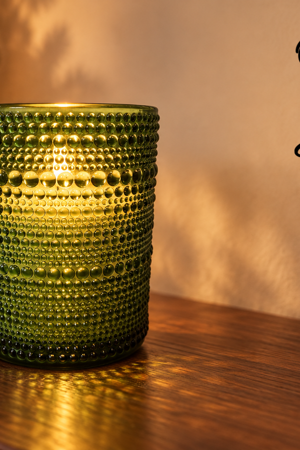 5" LED Beaded Glass Candle - Green