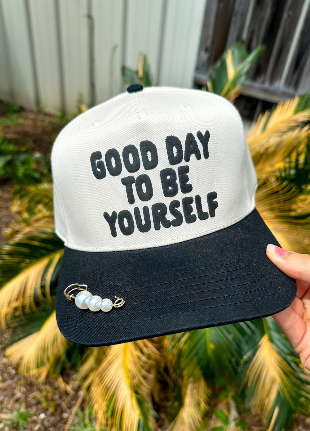 Good Day To Be Yourself Tan/Black Canvas Trucker Hat