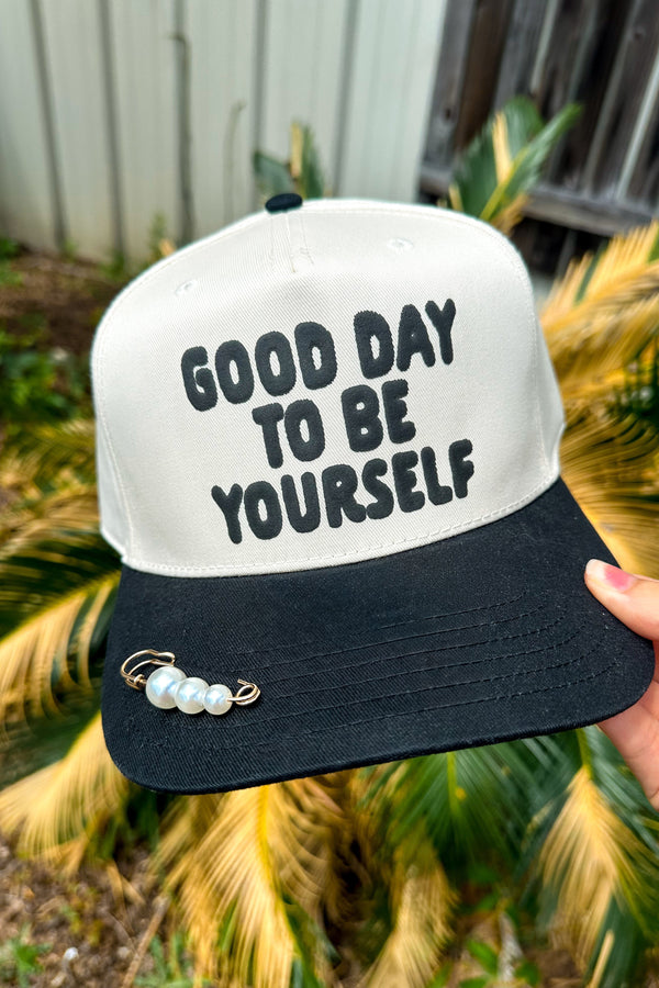 Good Day To Be Yourself Tan/Black Canvas Trucker Hat