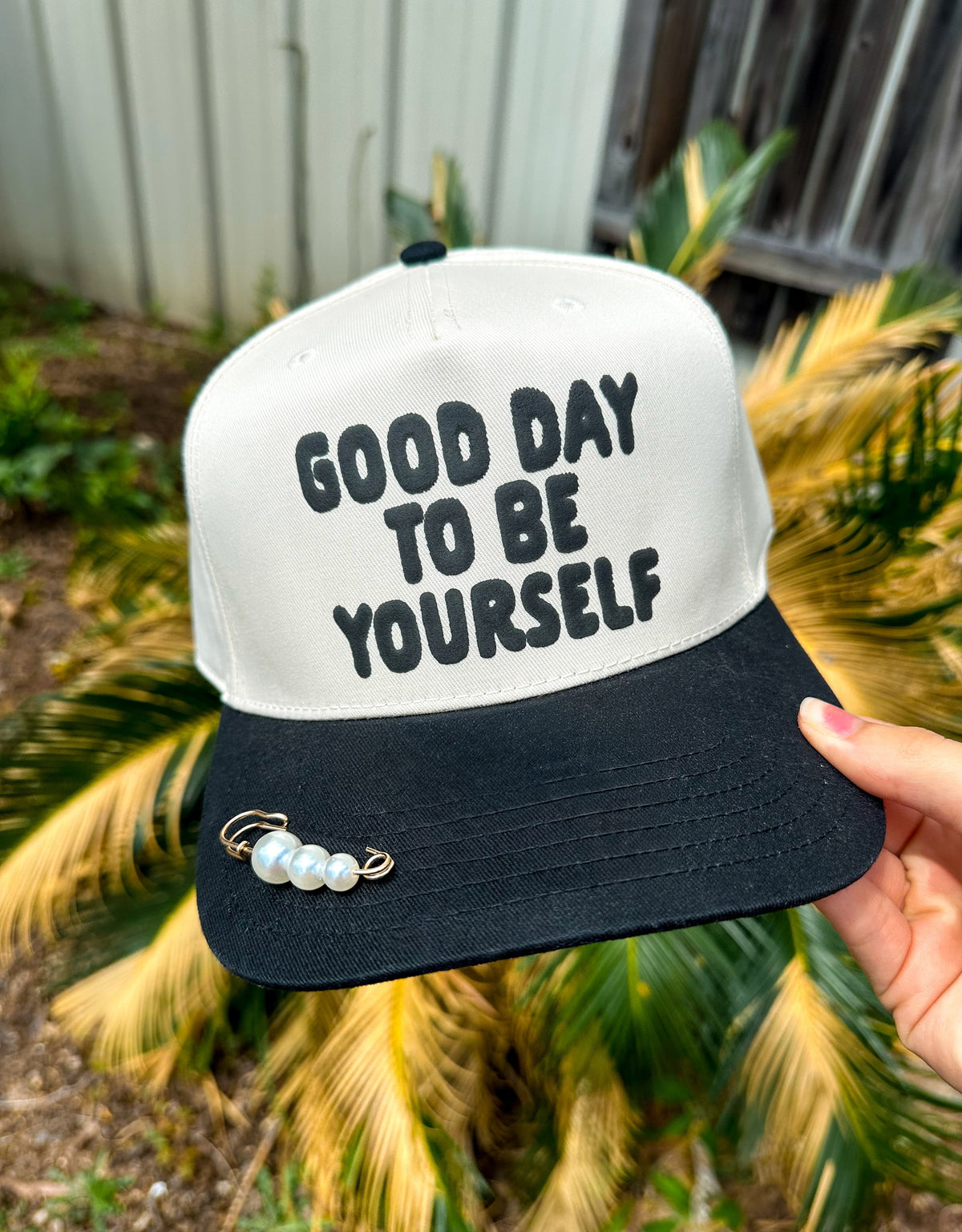 Good Day To Be Yourself Tan/Black Canvas Trucker Hat
