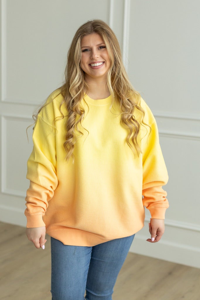 Pale Banana/Peach Fuzz - Ombre Corded Crew