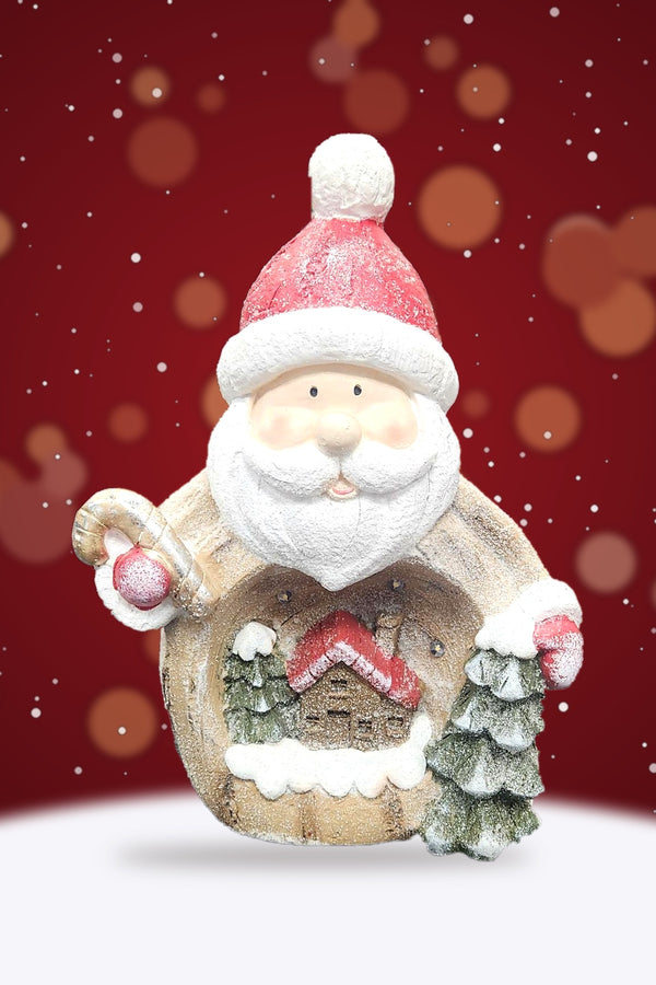 10.5"L X 5.25"W X 14.5"H Santa w/Tree/Candy Cane w/LED Lights