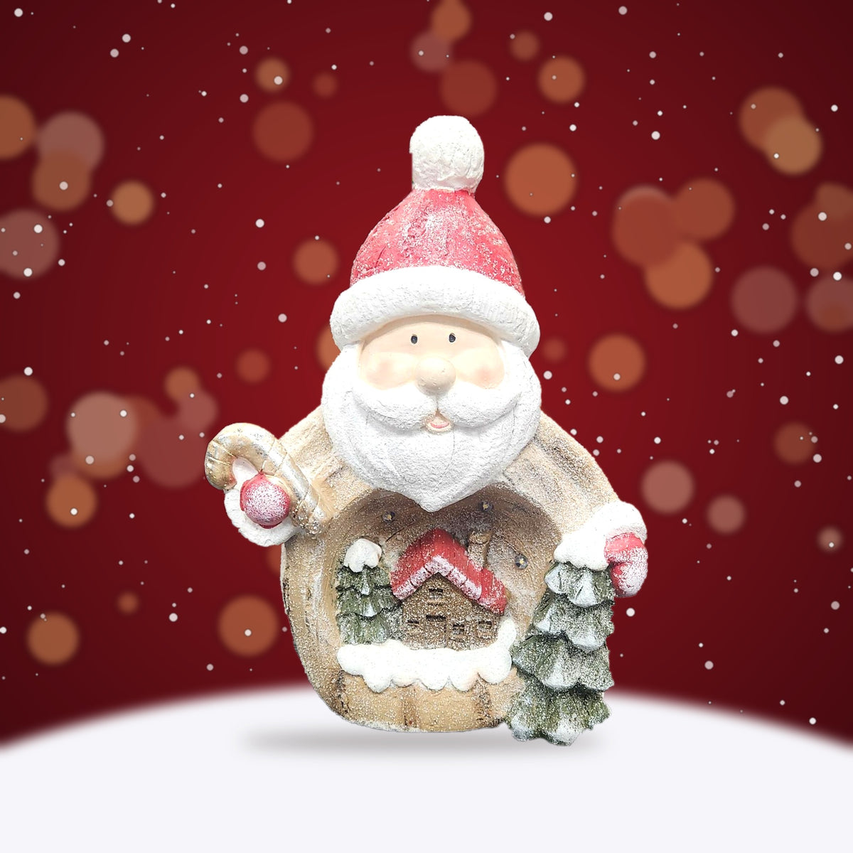 10.5"L X 5.25"W X 14.5"H Santa w/Tree/Candy Cane w/LED Lights